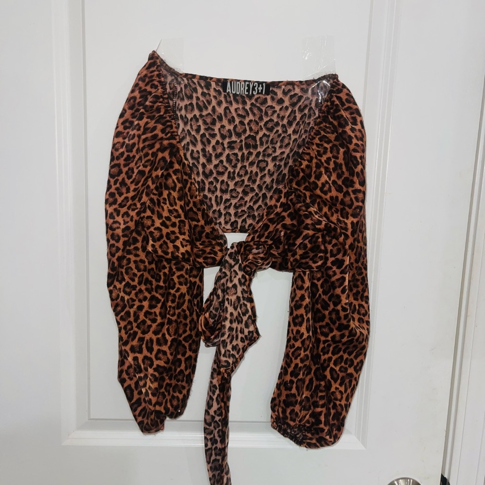 Audrey 3+1 Brown Leopard Tie-Front Blouse